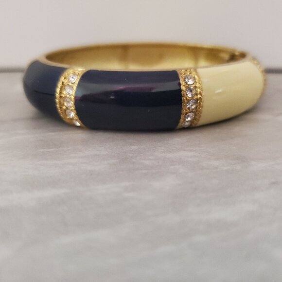 J. Crew Jewelry - J.Crew Vintage Navy Cream Rhinesontes Pave Hinged Enamel Bangel Bracelet